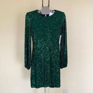 Premier Amour Long Sleeve Green Sequin Sheath Dress